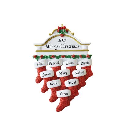 2025 Mantel Family Personalized Christmas Ornament Custom Holiday Keepsake with Names Unique for Families, Parents, Grandparents Custom Xmas Tree Decoration (Family of Ten)