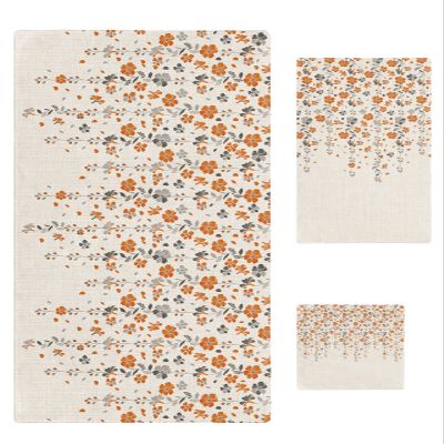 3 Piece Bath Towel Set, Gray and Orange Floral Towels Set for Bathroom Soft Shower Towels Absorbent Bathroom Towels Set ( 1 Bath Towel, 1 Hand Towel, 1 Washcloth ) Rural Flower Drape Burlap Backdrop