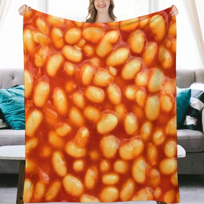 3D Funny Realistic Food Baked Beans Flannel Fleece Throw Blankets 50"X40" Soft Cozy Fluffy Winter Fall Blanket Cozy Soft Fuzzy Plush Home Decor for Couch Bed Sofa Living Room Bedroom