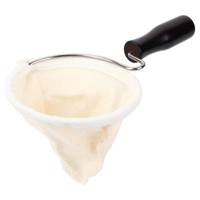 Cloth Coffee Filter, Reusable Coffee Sock Washable Flannel Cloth Handmade Coffee Filter Strainer with Wood Handle for Coffee Lover Home Office Use(L)