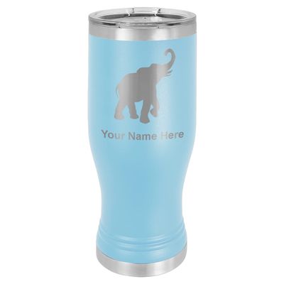 LaserGram 14oz Vacuum Insulated Pilsner Mug, Indian Elephant, Personalized Engraving Included (Light Blue)