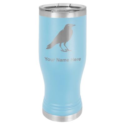 LaserGram 14oz Vacuum Insulated Pilsner Mug, Crow, Personalized Engraving Included (Light Blue)