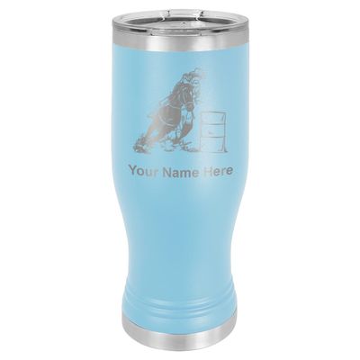 LaserGram 14oz Vacuum Insulated Pilsner Mug, Barrel Racer, Personalized Engraving Included (Light Blue)