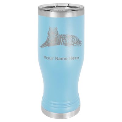 LaserGram 14oz Vacuum Insulated Pilsner Mug, Tiger, Personalized Engraving Included (Light Blue)