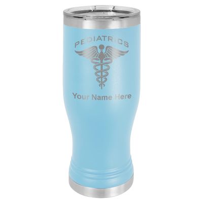 LaserGram 14oz Vacuum Insulated Pilsner Mug, Pediatrics, Personalized Engraving Included (Light Blue)