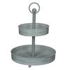 Distressed Washed White Metal Rustic Round Two-Tier Farmhouse Tray Serving Stand Display Decor  16 Inches High, Perfect for Country Kitchens and Homes view 1