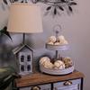 Distressed Washed White Metal Rustic Round Two-Tier Farmhouse Tray Serving Stand Display Decor  16 Inches High, Perfect for Country Kitchens and Homes view 4