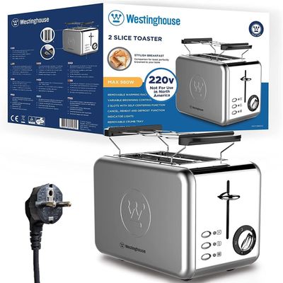 220 Volt Toaster Stainless Steel 2 Slice - Removable Warming Rack - WKTTCB850SS - Bundle With Dynastar Plug Adapter (NOT FOR USE IN USA)