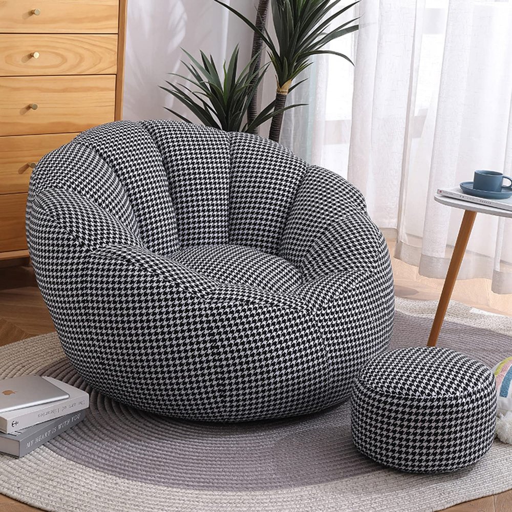 PHASFBJ Sofa Lazy Sack + Footstool Chair Cover, Bean Bag Chair Cover (No Beans), Washable Fine-Staple Cotton Petal-Shaped Beanbag Cover Lazy Sofa Cover for Kids, Adults, Couples - Bean Bag Chair,Mosai