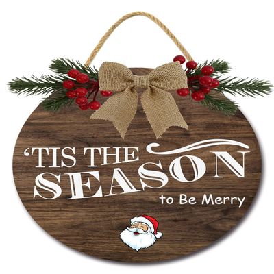 Sokomurg Tis the Season to Be Merry Sign, Christmas Door Decoration, Wooden Wreath for Front Door, Holiday Decor for Home Wall Farmhouse, Indoor Outdoor (11 * 11) IN