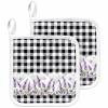 2 PCS Lavender Plaid Pot Holders Sets With Hanging Loop,Thick Oven Pans Plate Bowl Heat Insulated Pads,Black White Buffalo Check Butter-fly Potholders Trivet Mat Coasters Counter Protector for Kitchen view 1