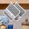2 PCS Lavender Plaid Pot Holders Sets With Hanging Loop,Thick Oven Pans Plate Bowl Heat Insulated Pads,Black White Buffalo Check Butter-fly Potholders Trivet Mat Coasters Counter Protector for Kitchen view 2