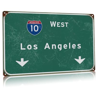 Buoraev Metal Tin Sign Vintage West Los Angeles Interstate 10 Direction Signage Sign Bar Club Restaurant Airport Highway Wall Decoration 12x18 Inches