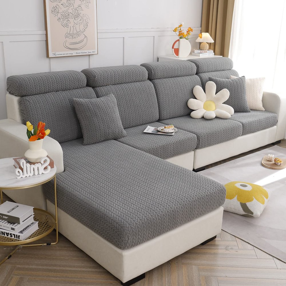 cjc Magic Sofa Cover, Universal Stretch Chaise Sofa Slipcovers, L Shaped Couch Covers for Sectional Sofa Cushion Slipcovers(Weave Grey, Chaise Covers)