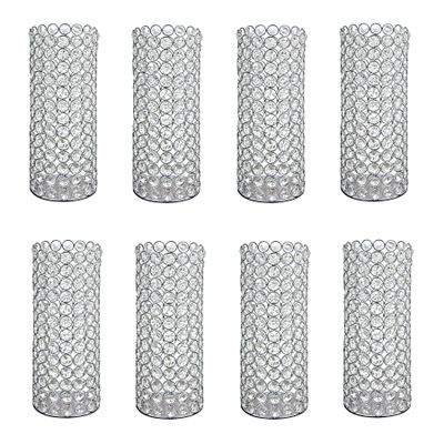 8 Pcs Crystal Metal Pillar Candle Holder, 10.4" Vintage Hurricane Candle Holder Decorative Cylinder Vases Great Centerpieces for Home Decor Wedding Parties Events