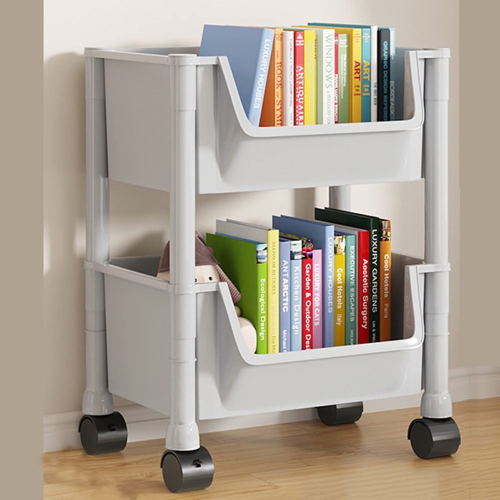 KRUPTI Corner Display Rack for Dorm Library, Storage Rolling Cart with Lockable Wheels, Compact Kitchen Trolley, Mobile Utility Cart for Groceries, Bathroom Cart OrganizerRolling Shelving UnitBeige