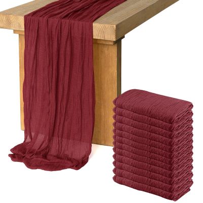 12 Pack Cheesecloth Table Runner, Runner Gauze Boho Wedding Decor Romantic Table Runner for Wedding Birthday Party(35" x 118") (Wine Red)