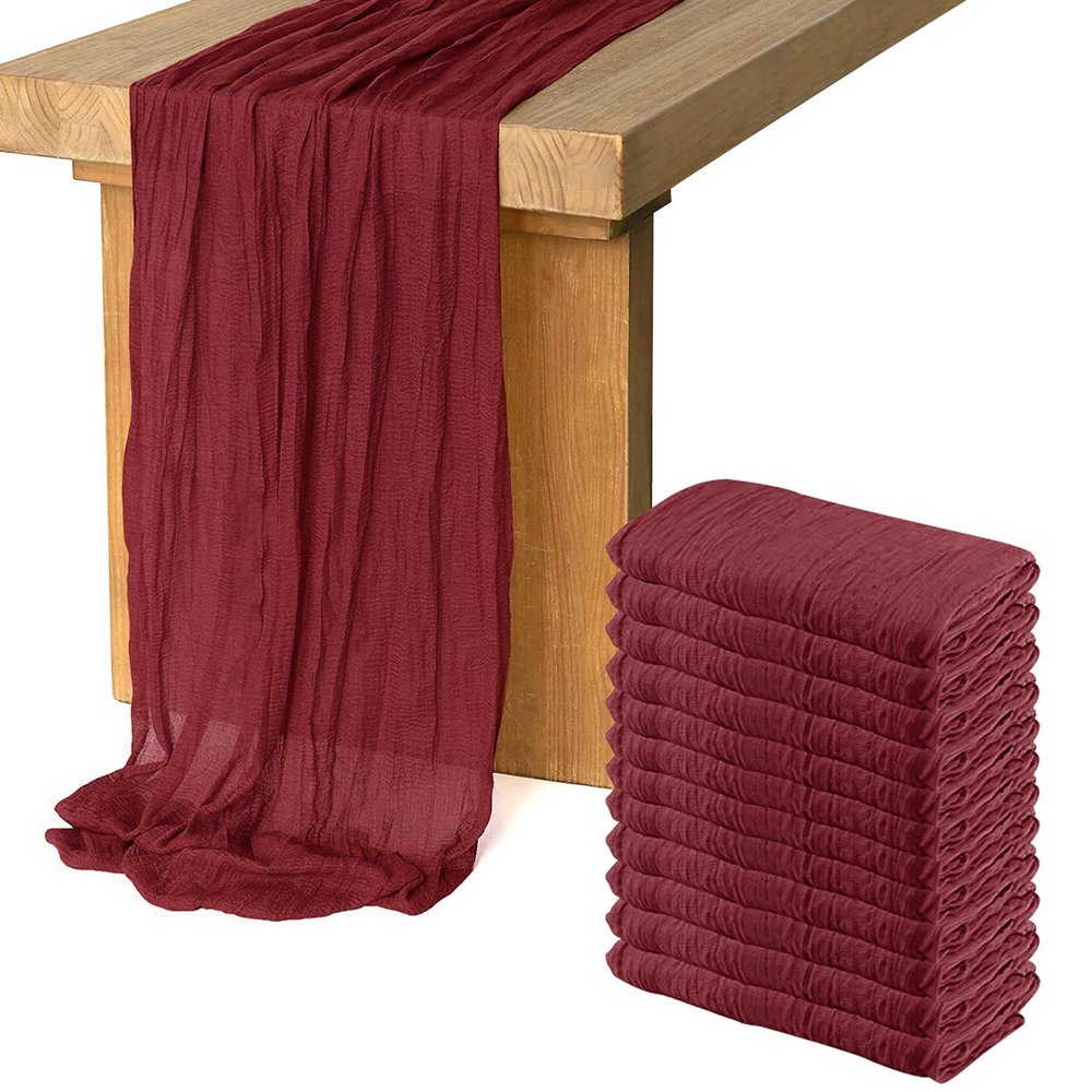 12 Pack Cheesecloth Table Runner, Runner Gauze Boho Wedding Decor Romantic Table Runner for Wedding Birthday Party(35" x 118") (Wine Red)