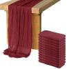 12 Pack Cheesecloth Table Runner, Runner Gauze Boho Wedding Decor Romantic Table Runner for Wedding Birthday Party(35" x 118") (Wine Red) view 1