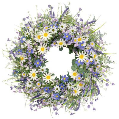 28 Inch Large Spring Wreaths for Front Door Spring Door Wreath Summer Floral Wreath with White Sunflower Lanvender Wildflowers for Indoors Outdoor Home Decorations