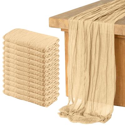 12 Pack Cheesecloth Table Runner, Runner Gauze Boho Wedding Decor Romantic Table Runner for Wedding Birthday Party(35" x 118") (Light Brown)
