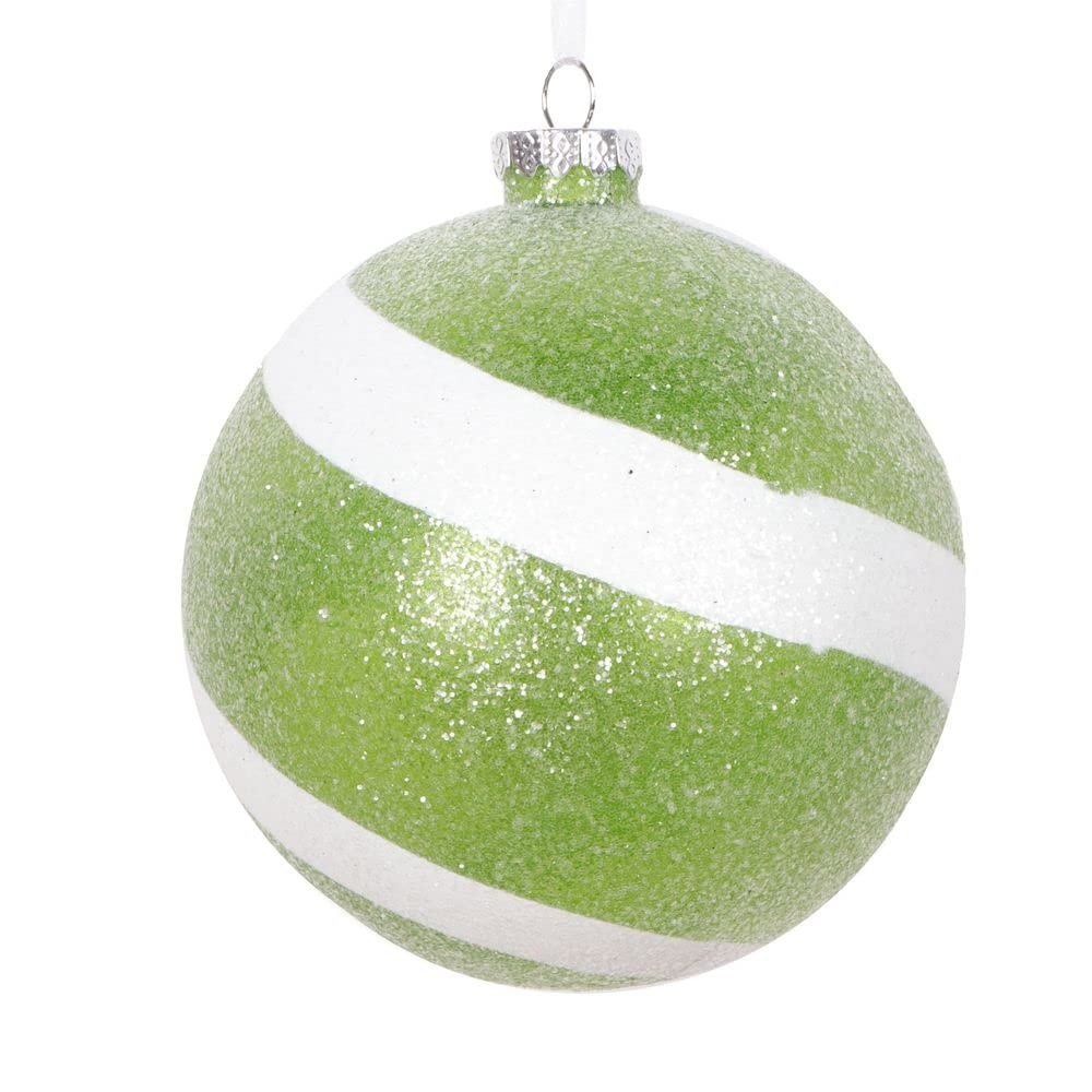 Vickerman 690116-4.75" Lime/White Plastic Sugar Glitter Swirl Ball Christmas Tree Ornament (3 pack) (MT228773)