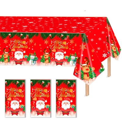 3 Pcs Plastic Christmas Tablecloths, 54*108 Inch Disposable Tablecloths with Santa Claus & Reindeer Pattern for Rectangle Tables, Merry Christmas Party Decoration (3 Pack)