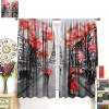 Eiffel Tower Curtain,Paris Street Red Cherry Blossom Romantic Couple Family Decoration Curtain Bedroom Living Room Kitchen 42x45 Inch view 3