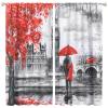 Red Cherry Blossom Curtain, Paris Romantic Street Couple Pattern Printed Curtain, Bedroom Living Room,Red 84x84in view 1