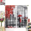 Red Cherry Blossom Curtain, Paris Romantic Street Couple Pattern Printed Curtain, Bedroom Living Room,Red 84x84in view 3