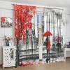 Red Cherry Blossom Curtain, Paris Romantic Street Couple Pattern Printed Curtain, Bedroom Living Room,Red 84x84in view 4