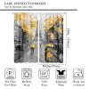 Paris Street Printed Curtain, Ink Painting Yellow Cherry Blossom Eiffel Tower Curtain, Bedroom Living Room Kitchen 84x84in view 2