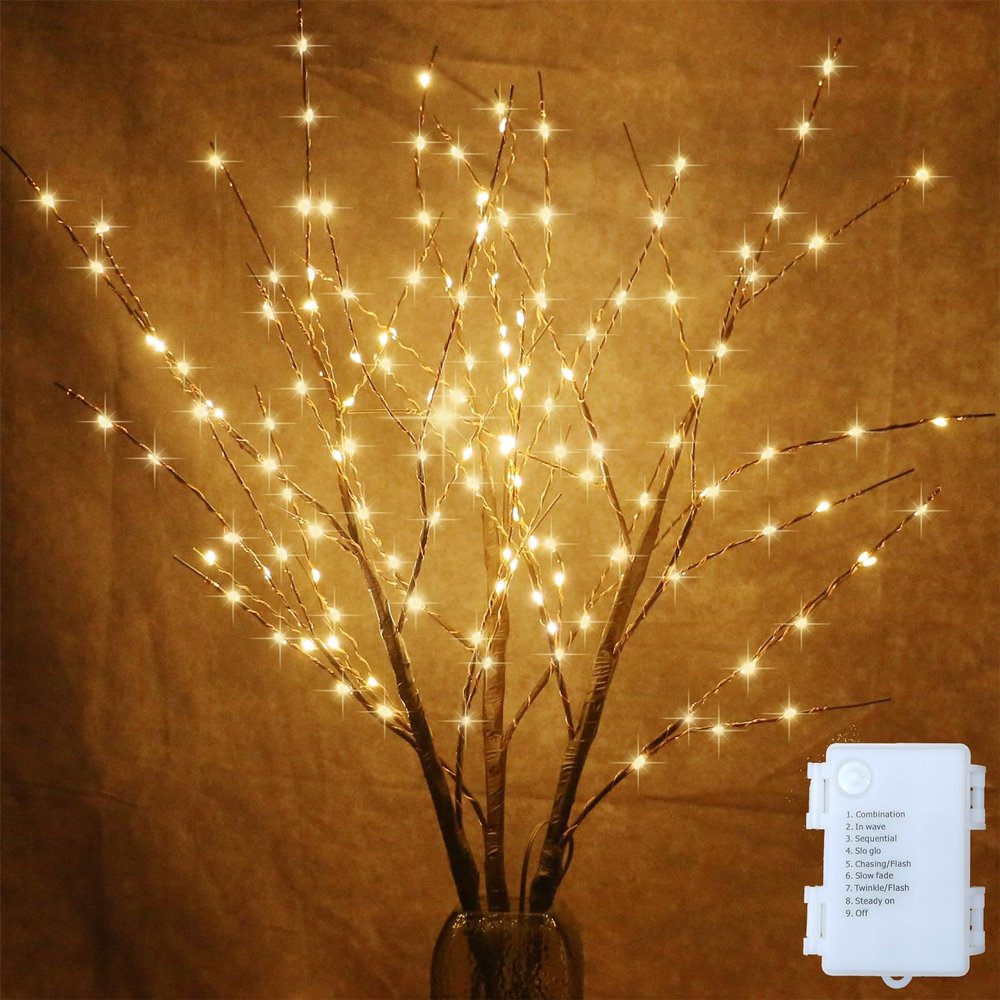 AMARS 2 Pack Lighted Prelit Twig Tree Branches Lights with Timer, Battery Operated, Christmas Holiday Decorative Sticks Vase Filler for Home Decoration (31inch)