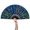 Raveahem UV Glow Rave Fan, Bamboo Folding Clack Hand Fans Foldable for Men Women, Poping Fan for EDM Festival Line Dance Decoration, (Alchemical Signs, Large 13") view 1