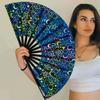 Raveahem UV Glow Rave Fan, Bamboo Folding Clack Hand Fans Foldable for Men Women, Poping Fan for EDM Festival Line Dance Decoration, (Alchemical Signs, Large 13") view 3