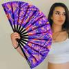 Raveahem UV Glow Rave Fan, Bamboo Folding Clack Hand Fans Foldable for Men Women, Poping Fan for EDM Festival Line Dance Decoration, (Wellen, Large 13") view 3
