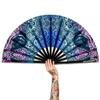Raveahem UV Glow Rave Fan, Bamboo Folding Clack Hand Fans Foldable for Men Women, Poping Fan for EDM Festival Line Dance Decoration, (Kaleidoscope Girls, Large 13") view 1