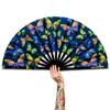 Raveahem UV Glow Rave Fan, Bamboo Folding Clack Hand Fans Foldable for Men Women, Poping Fan for EDM Festival Line Dance Decoration, (Butterfly-1, Large 13") view 1