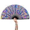 Raveahem UV Glow Rave Fan, Bamboo Folding Clack Hand Fans Foldable for Men Women, Poping Fan for EDM Festival Line Dance Decoration, (Waves-2, Large 13") view 1