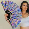 Raveahem UV Glow Rave Fan, Bamboo Folding Clack Hand Fans Foldable for Men Women, Poping Fan for EDM Festival Line Dance Decoration, (Waves-2, Large 13") view 3
