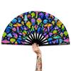 Raveahem UV Glow Rave Fan, Bamboo Folding Clack Hand Fans Foldable for Men Women, Poping Fan for EDM Festival Line Dance Decoration, (Magic Mushrooms, Large 13") view 1