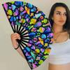 Raveahem UV Glow Rave Fan, Bamboo Folding Clack Hand Fans Foldable for Men Women, Poping Fan for EDM Festival Line Dance Decoration, (Magic Mushrooms, Large 13") view 3