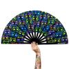 Raveahem UV Glow Rave Fan, Bamboo Folding Clack Hand Fans Foldable for Men Women, Poping Fan for EDM Festival Line Dance Decoration, (Cute Cat, Large 13") view 1