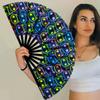 Raveahem UV Glow Rave Fan, Bamboo Folding Clack Hand Fans Foldable for Men Women, Poping Fan for EDM Festival Line Dance Decoration, (Cute Cat, Large 13") view 3
