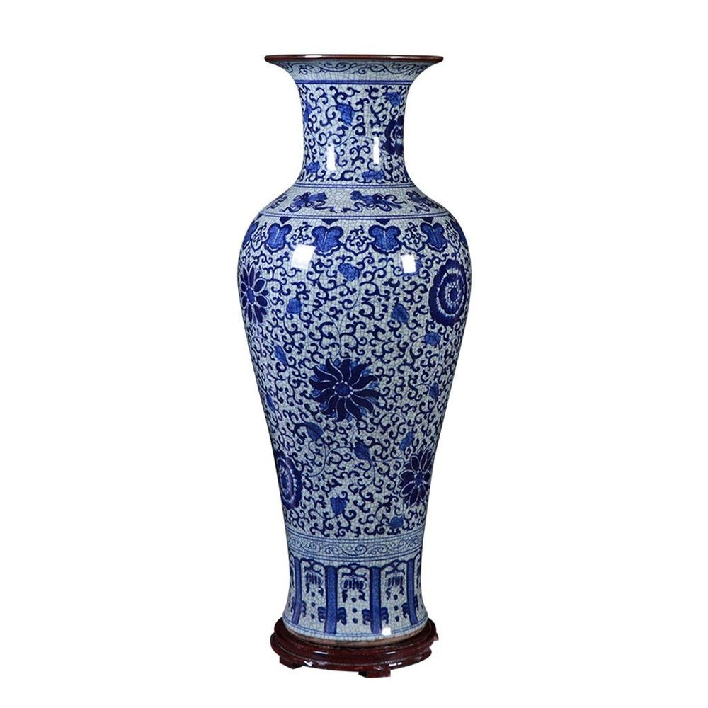 WANGXIAOYUE Sculpture Vase Vase Flower Vase Ceramic Floor Vase Antique Blue and White Porcelain Vase Living Room Decoration 24.8 Inches High Decorative Vase Crafts (Size : Small)