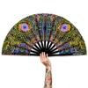 Raveahem UV Glow Rave Fan, Bamboo Folding Clack Hand Fans Foldable for Men Women, Poping Fan for EDM Festival Line Dance Decoration, (Space Psychedelic, Large 13") view 1