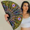 Raveahem UV Glow Rave Fan, Bamboo Folding Clack Hand Fans Foldable for Men Women, Poping Fan for EDM Festival Line Dance Decoration, (Space Psychedelic, Large 13") view 3