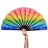 Raveahem UV Glow Rave Fan, Bamboo Folding Clack Hand Fan for Men Women (Glitter Rainbow, Large 13") view 1