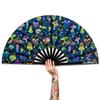 Raveahem UV Glow Rave Fan, Bamboo Folding Clack Hand Fans Foldable for Men Women, Poping Fan for EDM Festival Line Dance Decoration, (Mushrooms and Skulls, Large 13") view 1