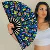 Raveahem UV Glow Rave Fan, Bamboo Folding Clack Hand Fans Foldable for Men Women, Poping Fan for EDM Festival Line Dance Decoration, (Mushrooms and Skulls, Large 13") view 3